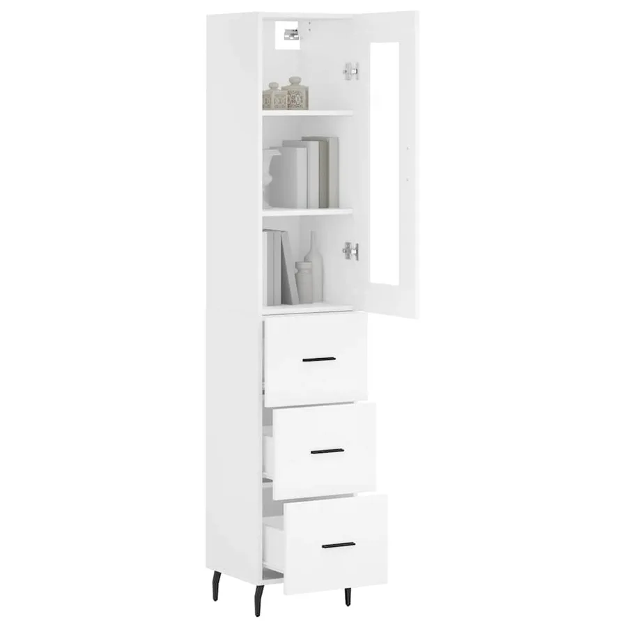 Buffet haut Blanc 34,5x34x180 cm Bois d'ingénierie - 3