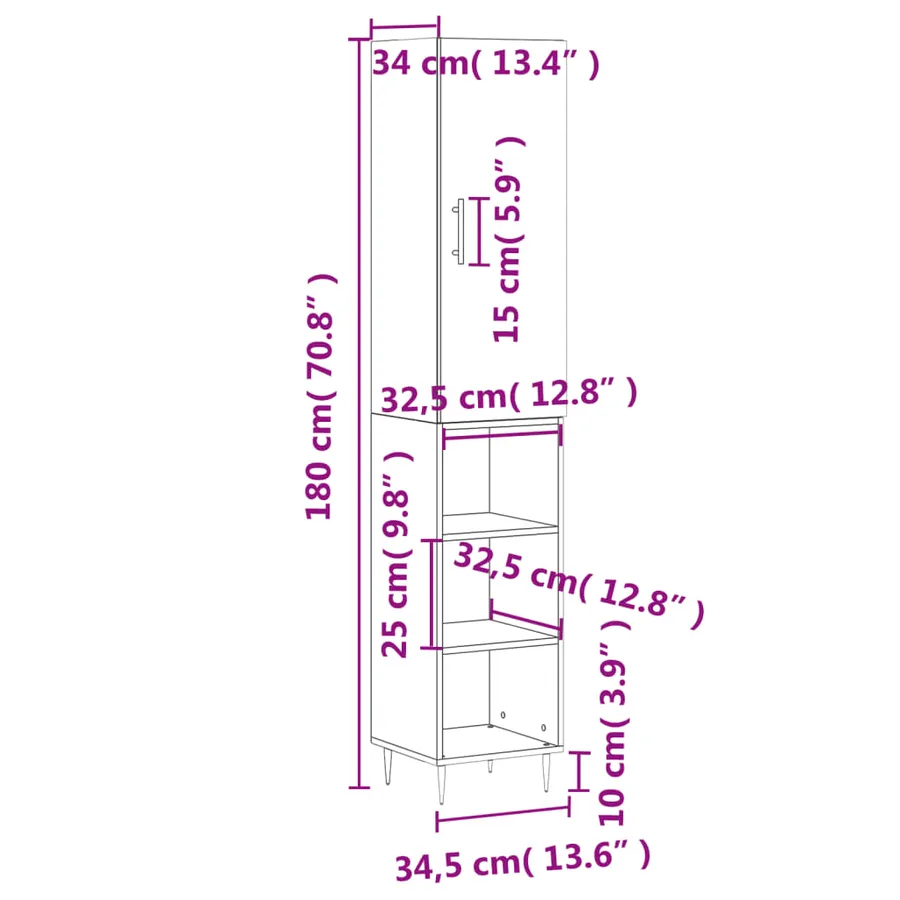 Buffet haut Sonoma gris 34,5x34x180 cm Bois d'ingénierie - 13