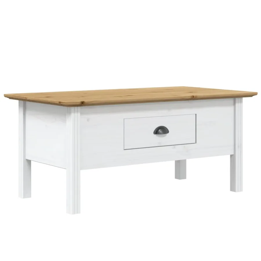 Table basse BODO blanc et marron 100x55x46cm bois de pin massif - 2