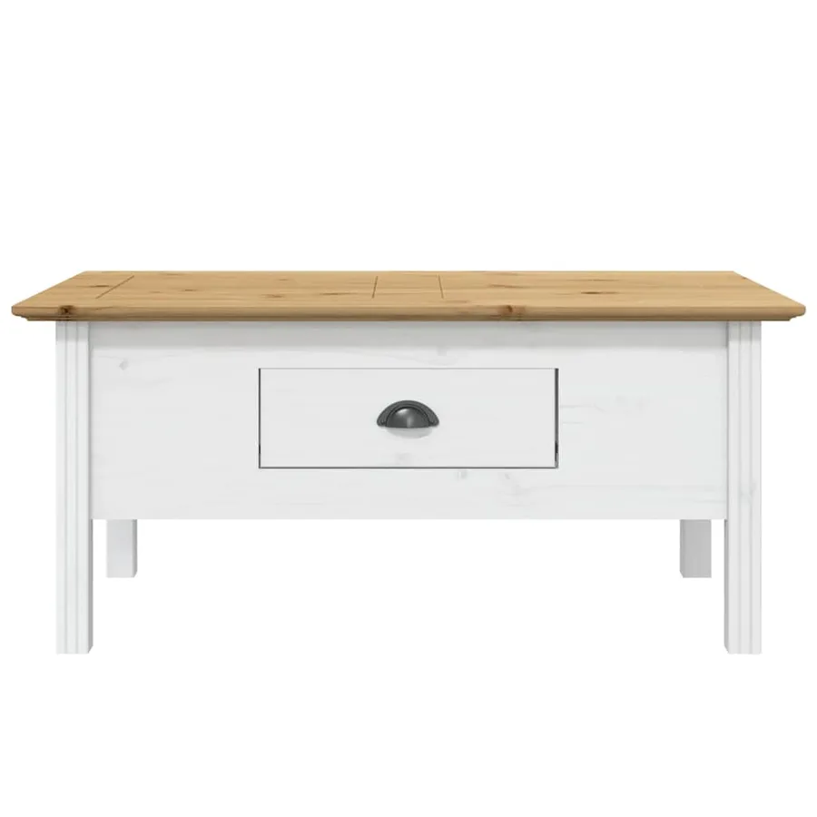 Table basse BODO blanc et marron 100x55x46cm bois de pin massif - 3