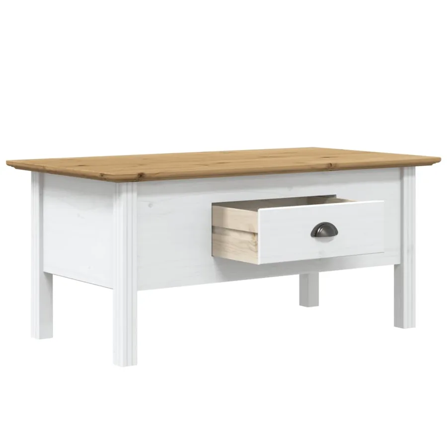 Table basse BODO blanc et marron 100x55x46cm bois de pin massif - 4