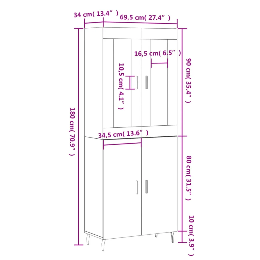 Buffet haut Blanc 69,5x34x180 cm Bois d'ingénierie - 13