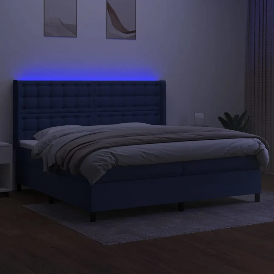 Sommier à lattes de lit matelas et LED Bleu 200x200 cm Tissu - 3