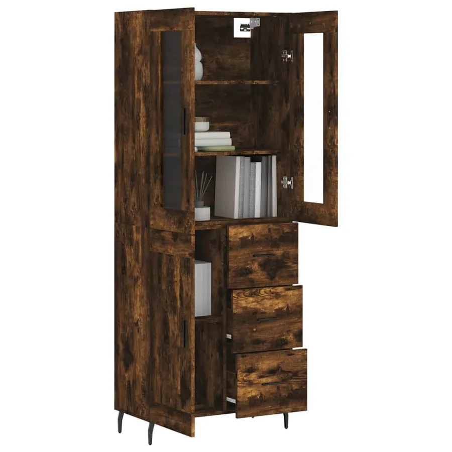 Buffet haut Chêne fumé 69,5x34x180 cm Bois d'ingénierie - 3