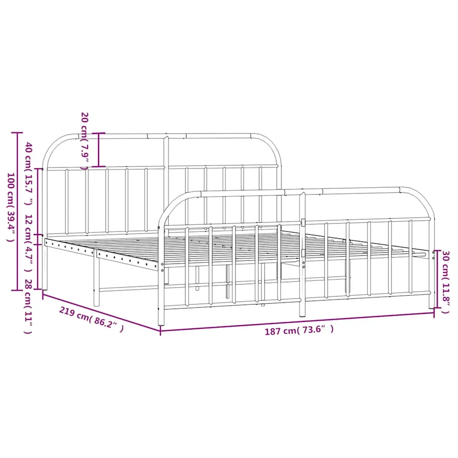 Cadre de lit métal sans matelas et pied de lit blanc 183x213 cm - 10