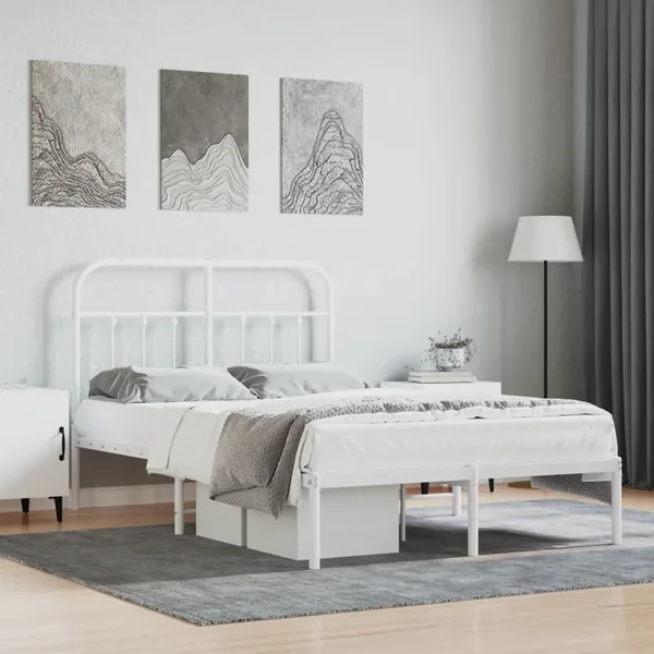Cadre de lit métal sans matelas et tête de lit blanc 120x200 cm
