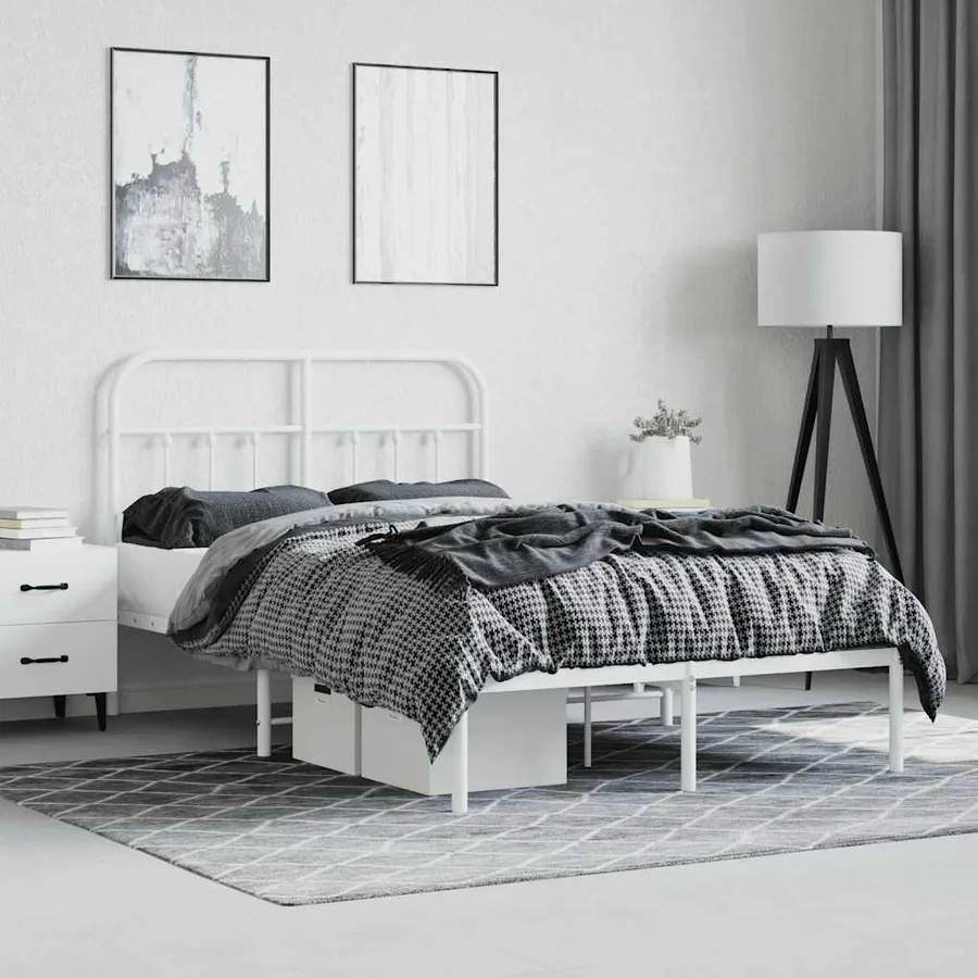 Cadre de lit métal sans matelas et tête de lit blanc 120x200 cm - 4