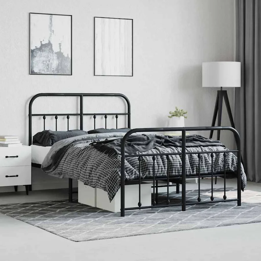 Cadre de lit métal sans matelas avec pied de lit noir 120x200cm - 4