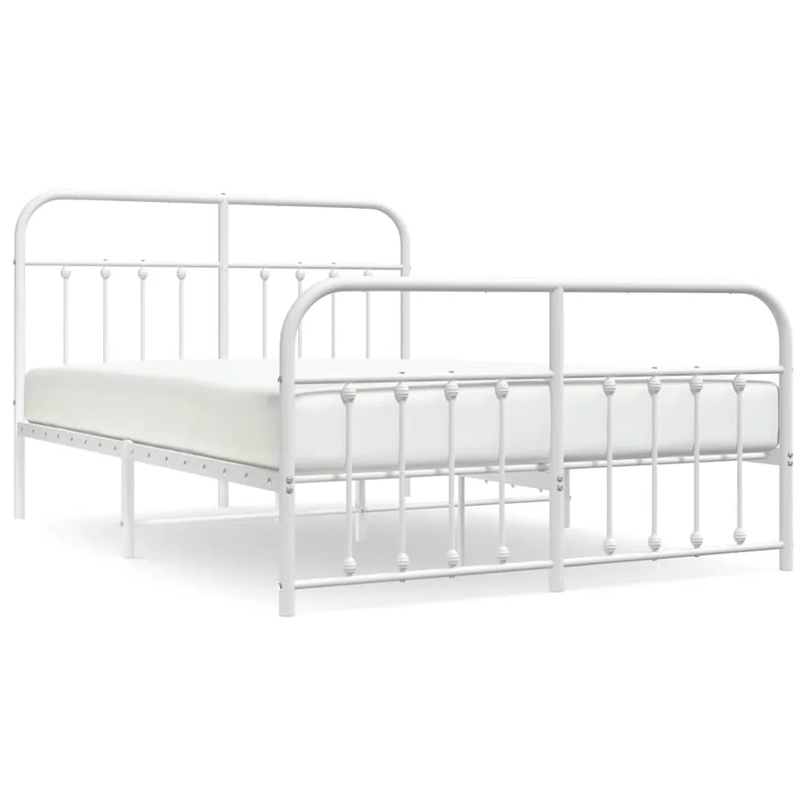 Cadre de lit métal sans matelas et pied de lit blanc 140x200 cm - 2