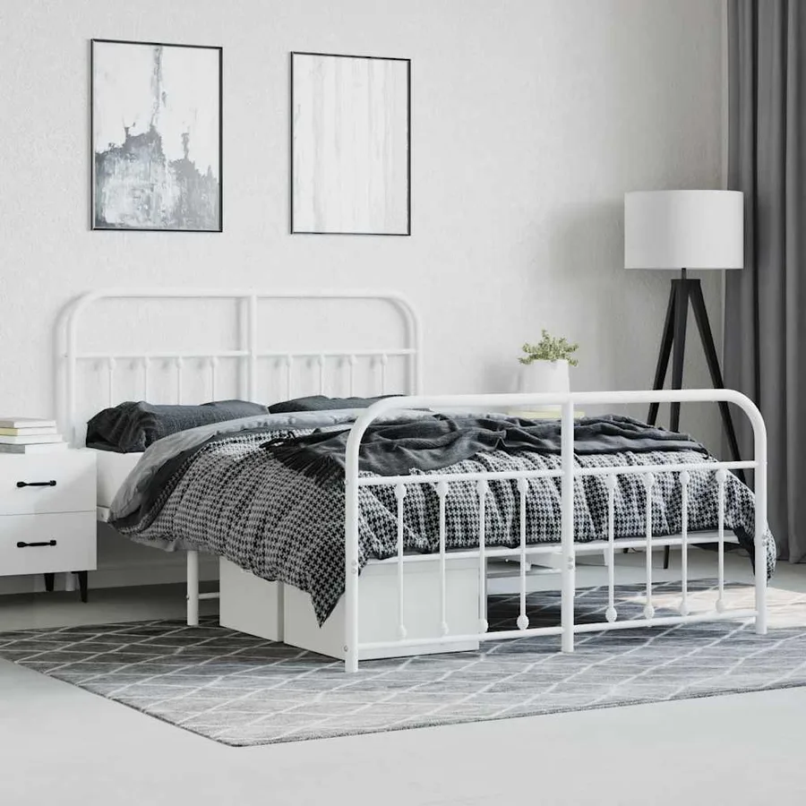 Cadre de lit métal sans matelas et pied de lit blanc 140x200 cm - 4