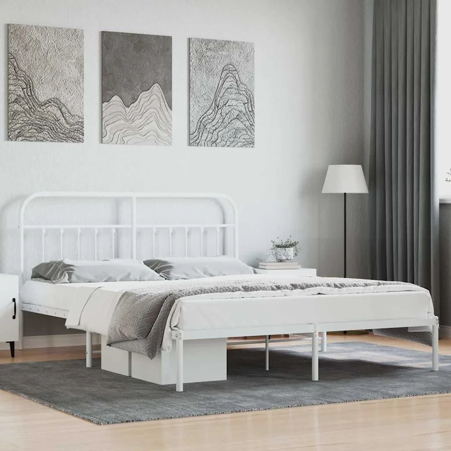 Cadre de lit métal sans matelas et tête de lit blanc 180x200 cm