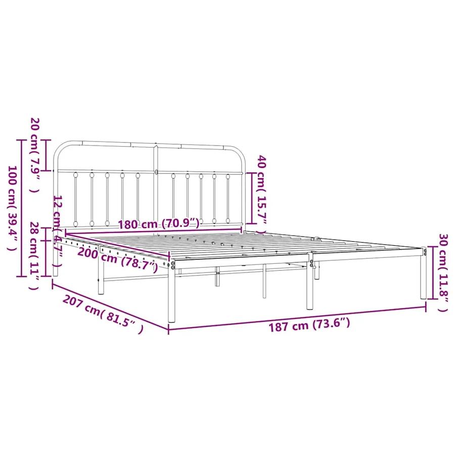 Cadre de lit métal sans matelas et tête de lit blanc 180x200 cm - 10