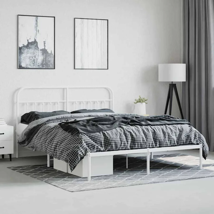Cadre de lit métal sans matelas et tête de lit blanc 180x200 cm - 4