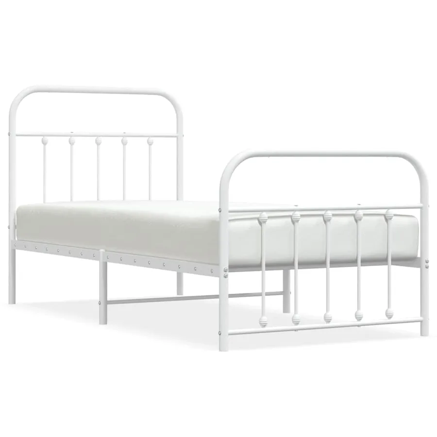 Cadre de lit métal sans matelas avec pied de lit blanc 90x200cm - 2