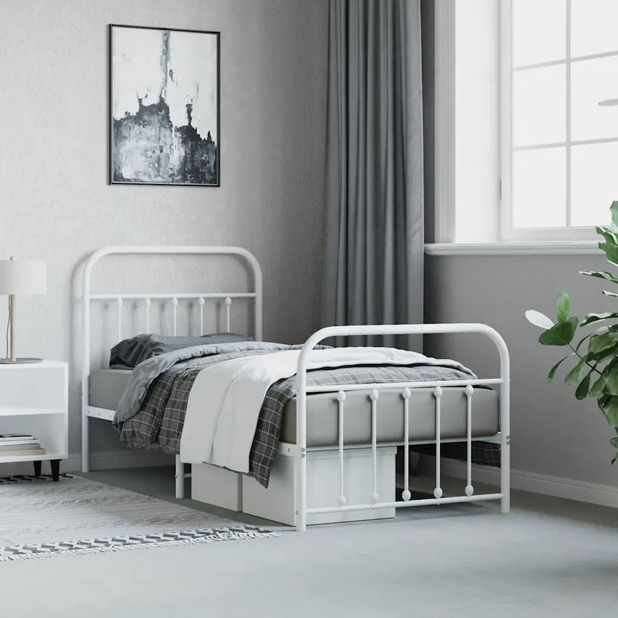 Cadre de lit métal sans matelas avec pied de lit blanc 90x200cm - 4