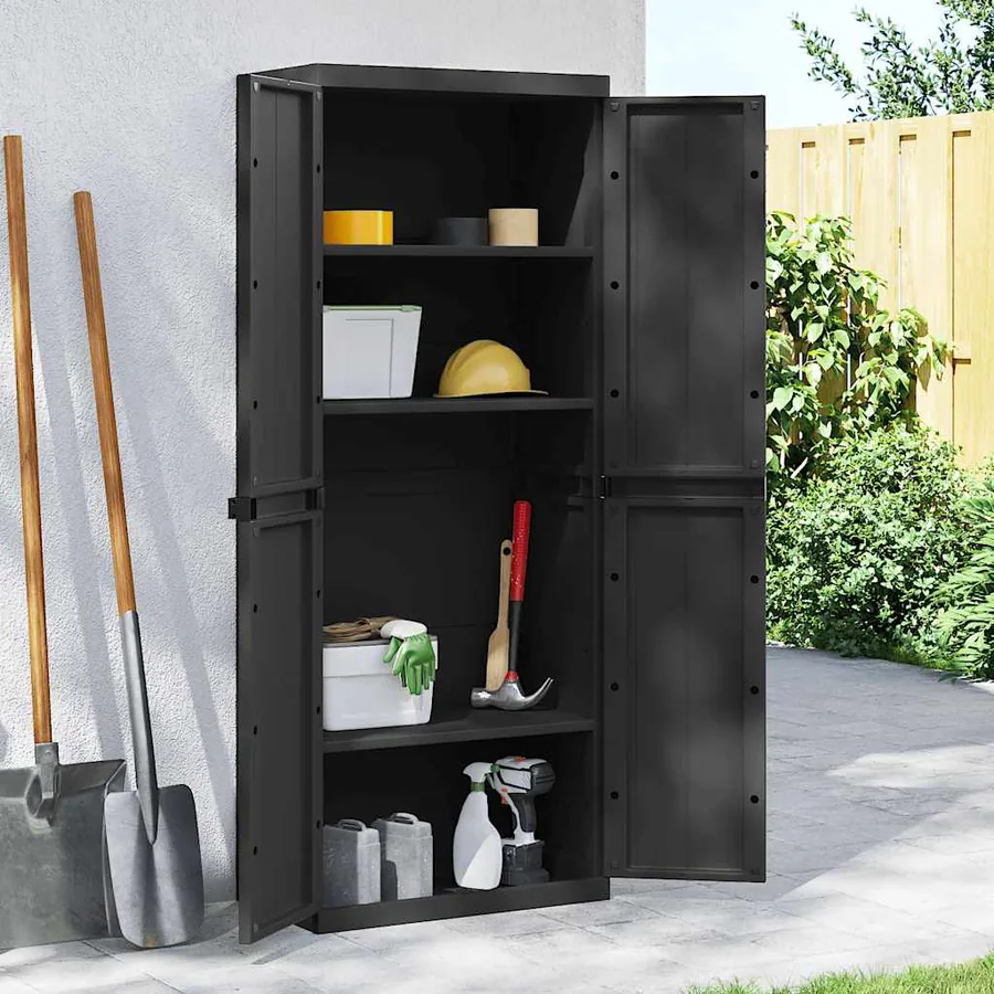 Armoire de rangement d'extérieur noir 65x37x165 cm PP