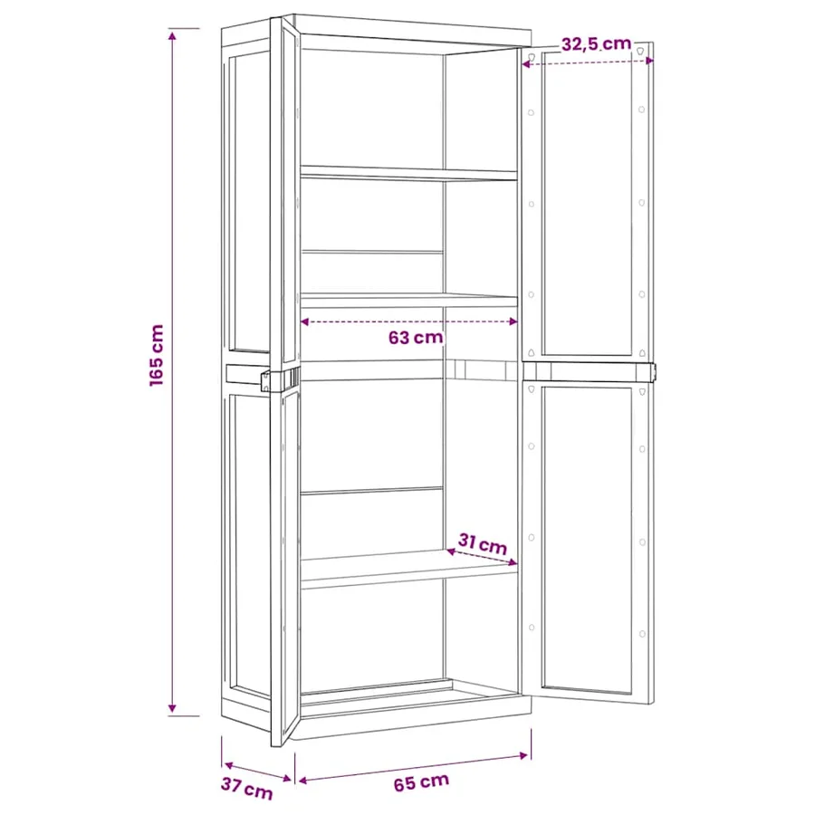 Armoire de rangement d'extérieur noir 65x37x165 cm PP - 12