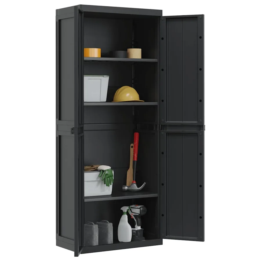 Armoire de rangement d'extérieur noir 65x37x165 cm PP - 4