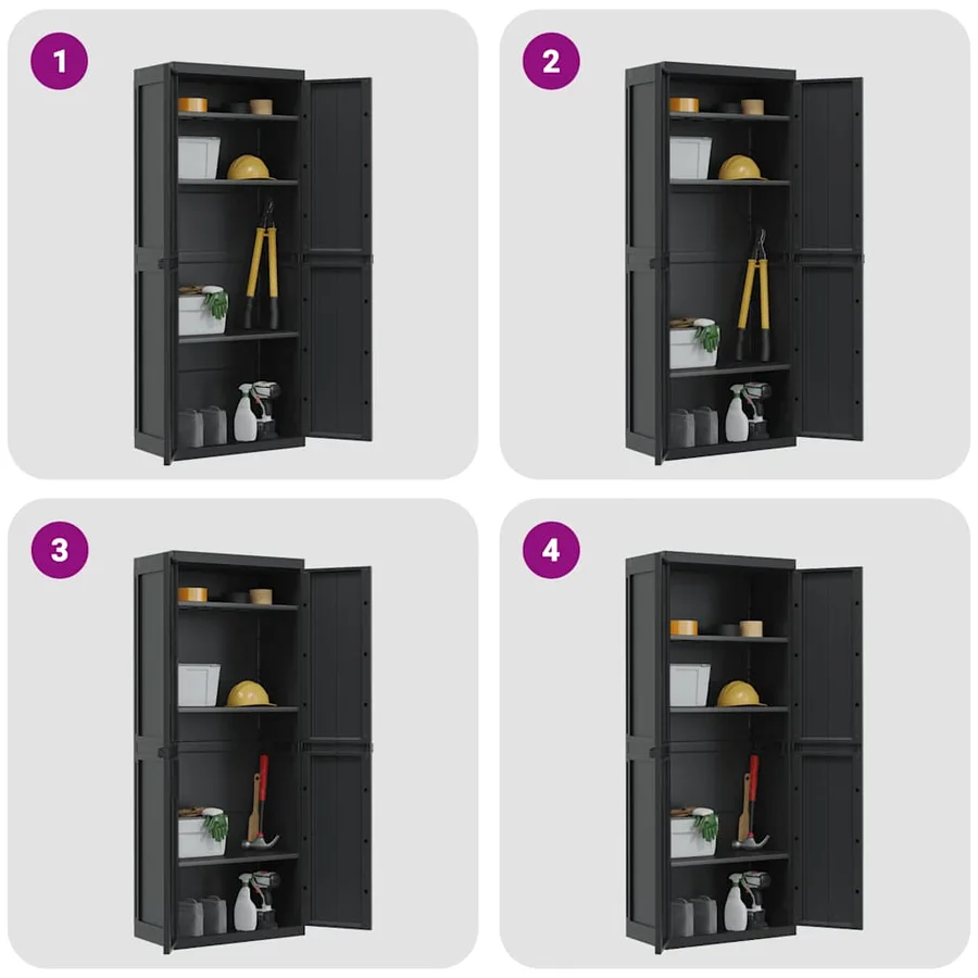 Armoire de rangement d'extérieur noir 65x37x165 cm PP - 9