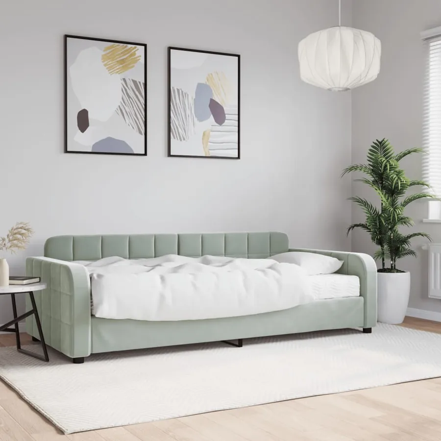 Lit de jour avec matelas gris clair 90x190 cm velours