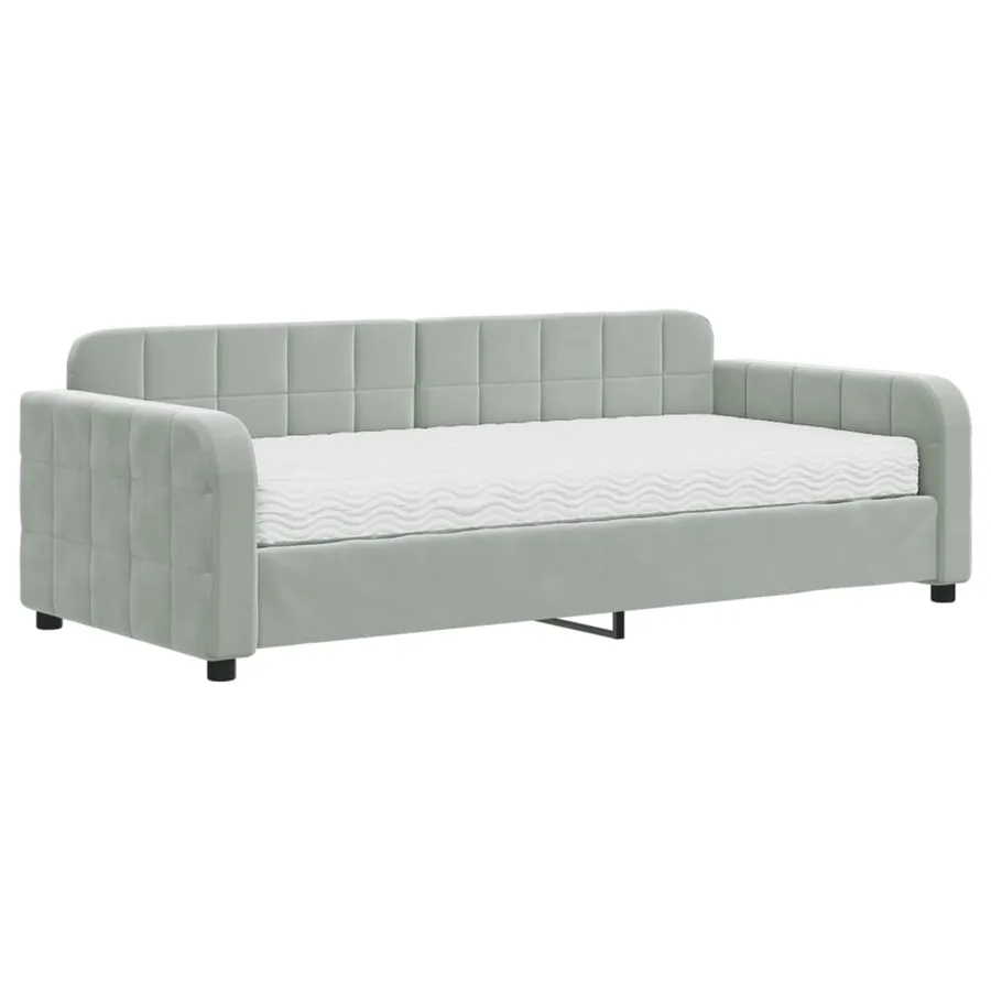 Lit de jour avec matelas gris clair 90x190 cm velours - 2