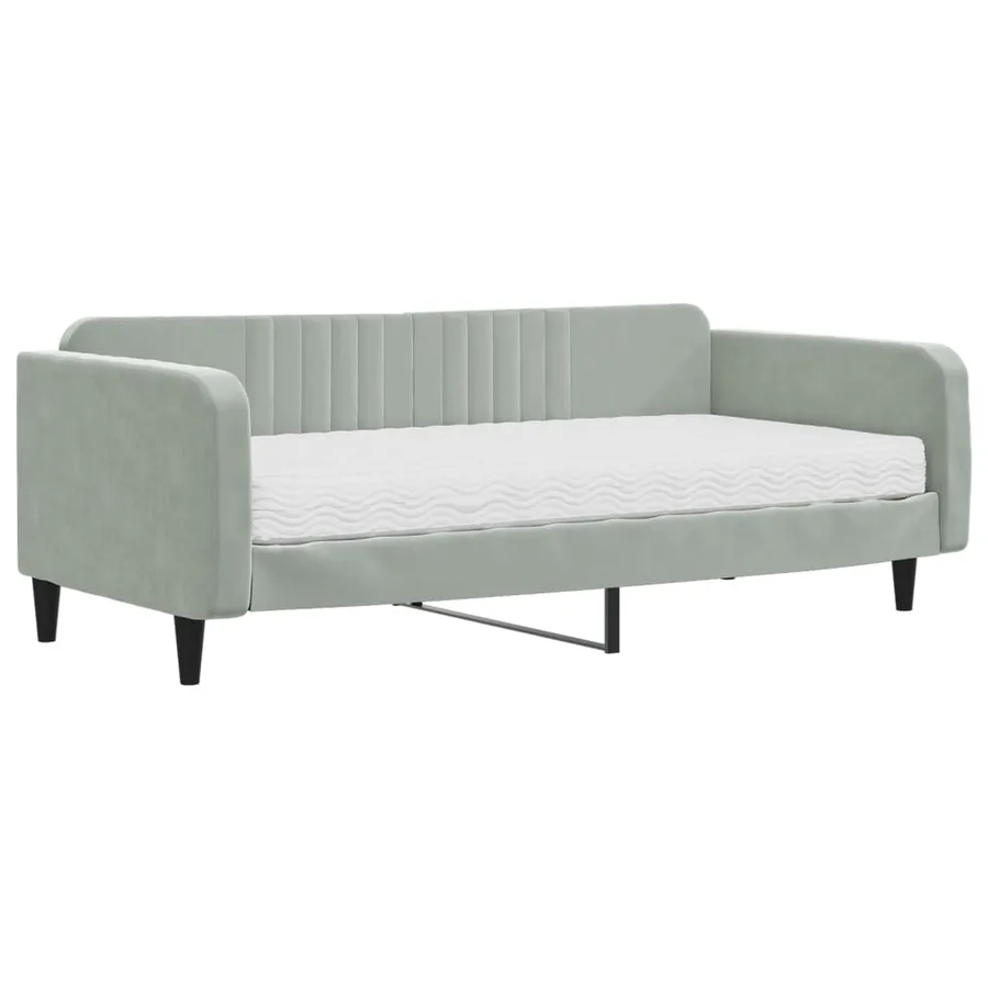 Lit de jour avec matelas gris clair 100x200 cm velours - 2