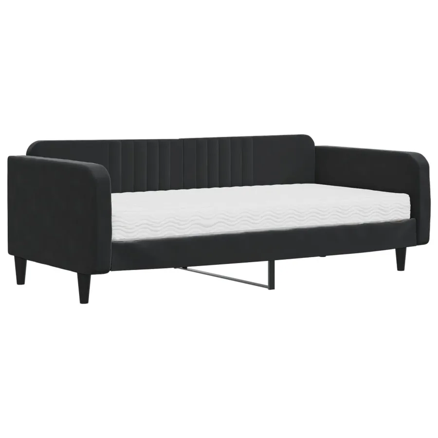 Lit de jour avec matelas noir 100x200 cm velours - 2