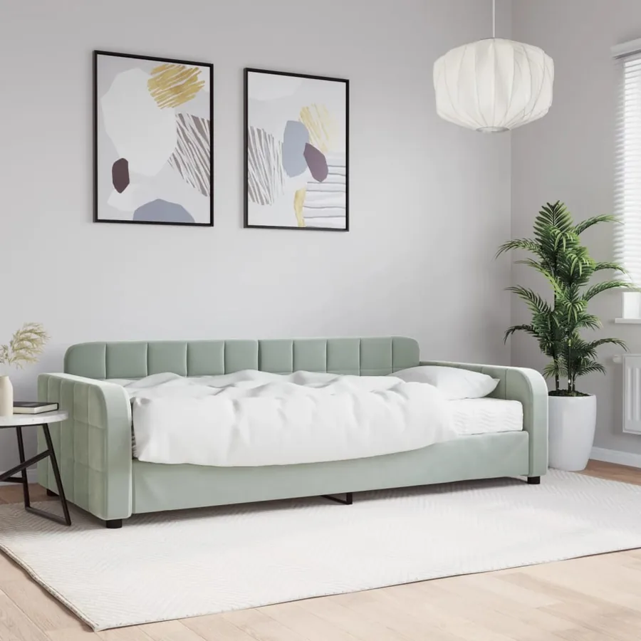 Lit de jour avec matelas gris clair 90x200 cm velours