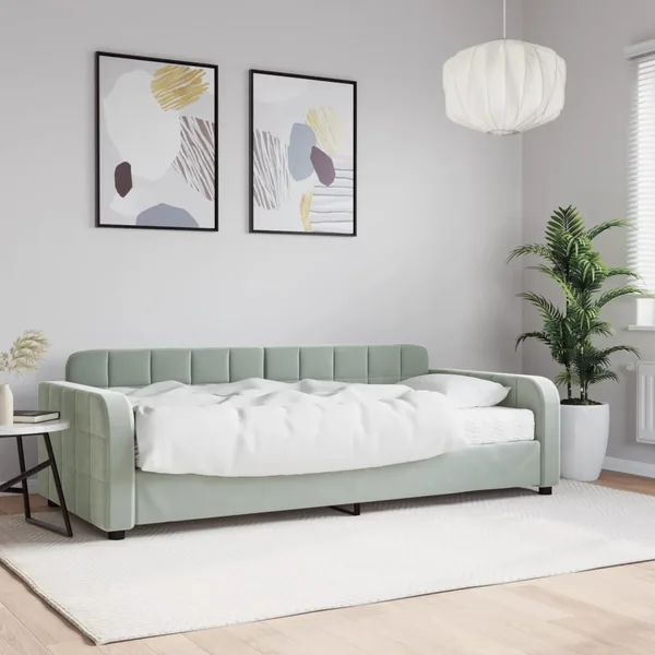 Lit de jour avec matelas gris clair 90x200 cm velours