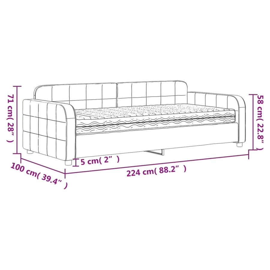 Lit de jour avec matelas gris clair 90x200 cm velours - 12