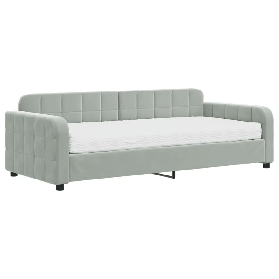 Lit de jour avec matelas gris clair 90x200 cm velours - 2