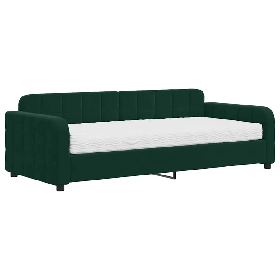 Lit de jour avec matelas vert foncé 90x200 cm velours - 2