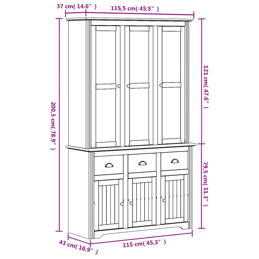 Buffet BODO gris 115,5x43x200,5 cm bois massif de pin - 10