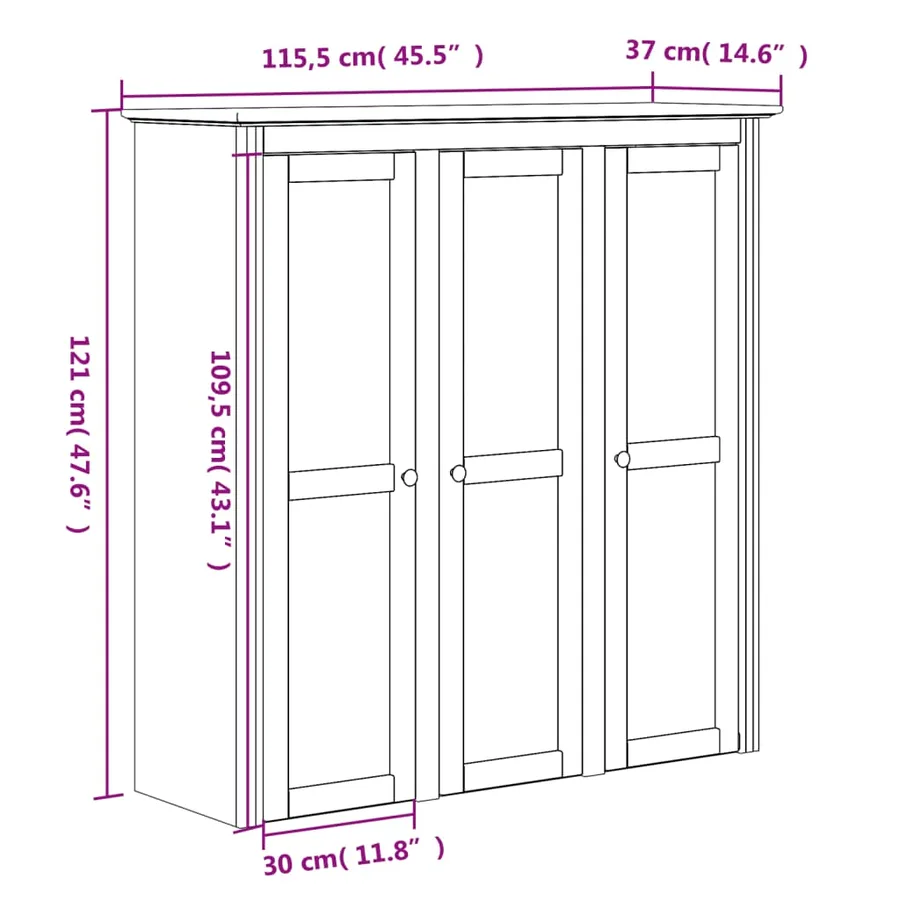 Buffet BODO gris 115,5x43x200,5 cm bois massif de pin - 11
