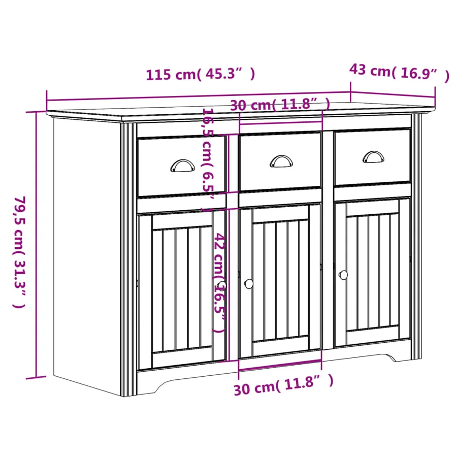 Buffet BODO gris 115,5x43x200,5 cm bois massif de pin - 12
