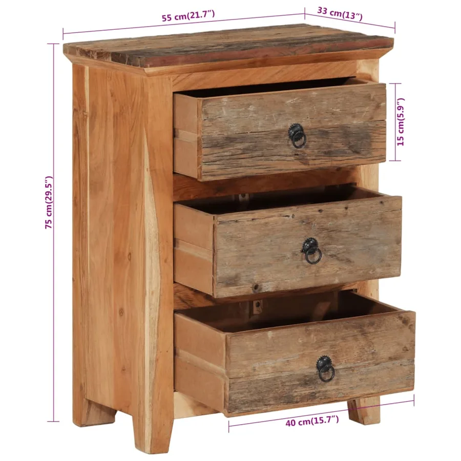 Armoire latérale 55x33x75 cm bois massif d'acacia - 11