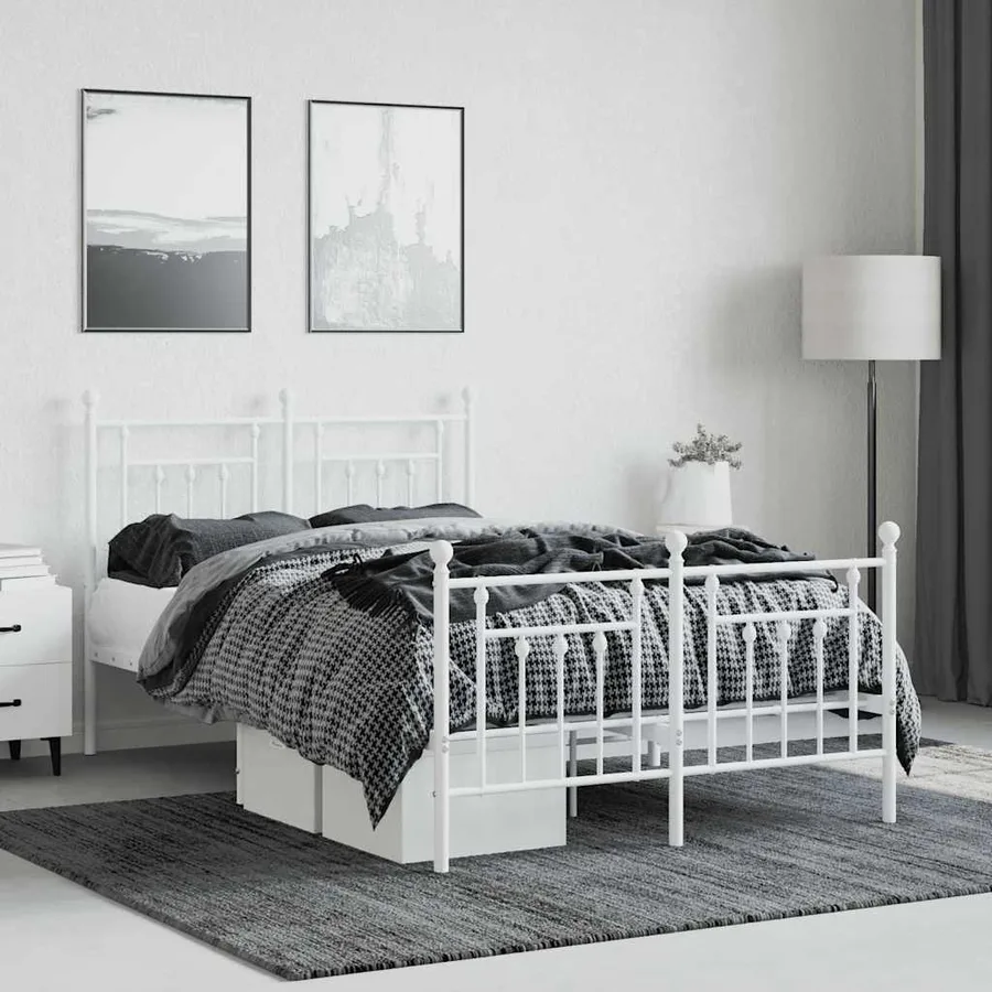 Cadre de lit métal sans matelas et pied de lit blanc 120x200 cm - 4