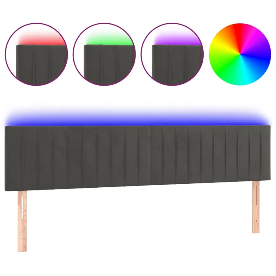Tête de lit à LED Gris foncé 160x5x78/88 cm Velours - 2