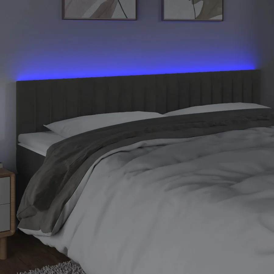 Tête de lit à LED Gris foncé 160x5x78/88 cm Velours - 3