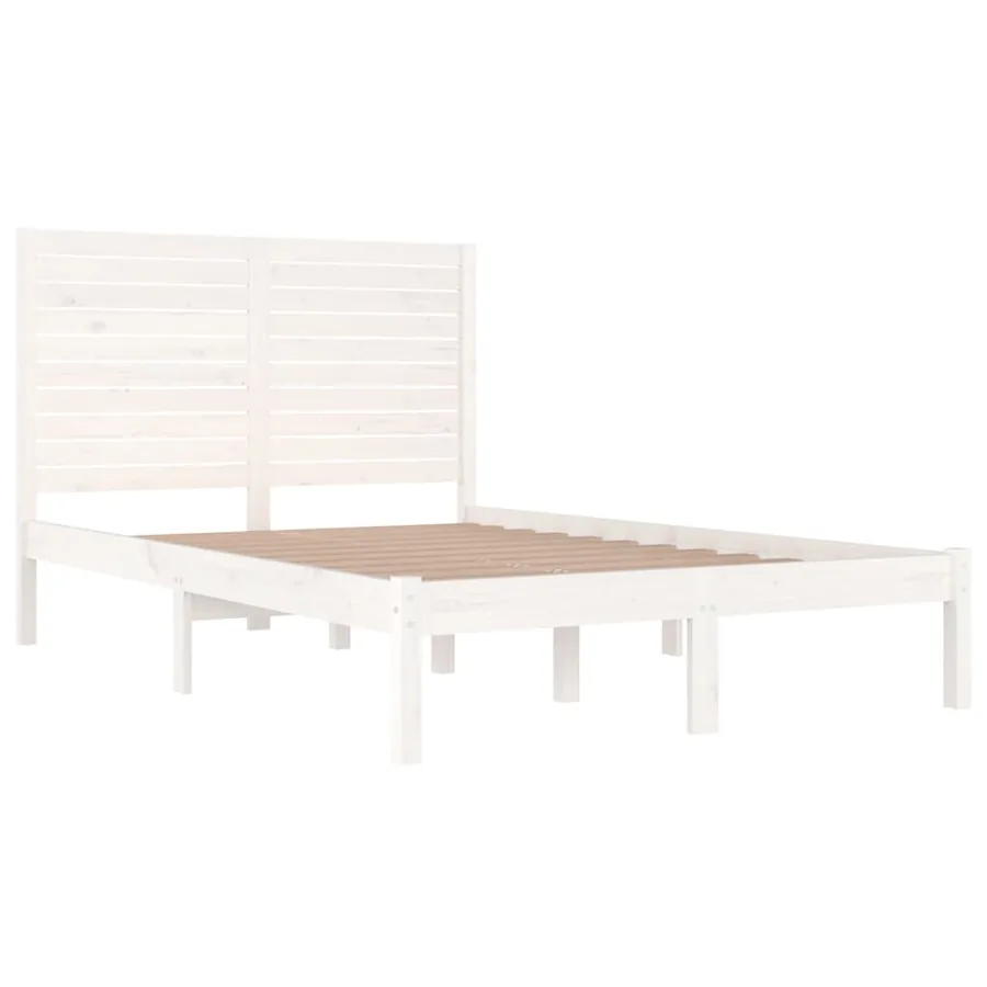 Cadre de lit sans matelas blanc 140x190 cm bois massif - 4