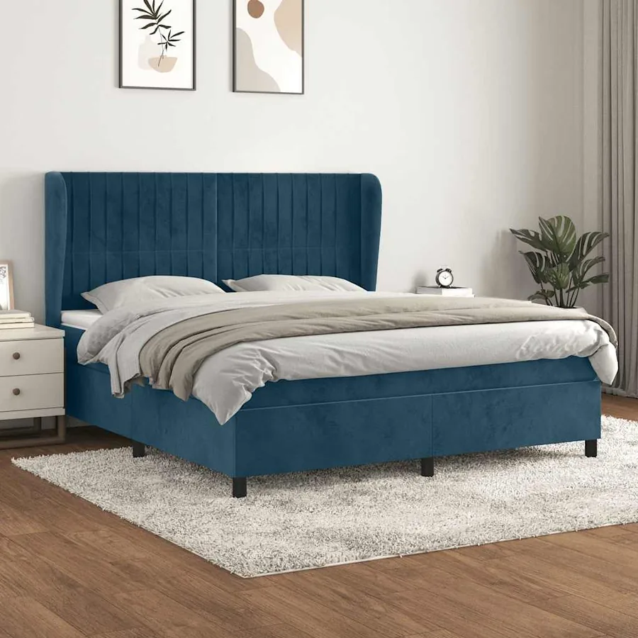 Sommier à lattes de lit et matelas Bleu foncé 160x200cm Velours