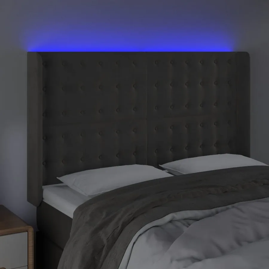 Tête de lit à LED Gris foncé 147x16x118/128 cm Velours - 4
