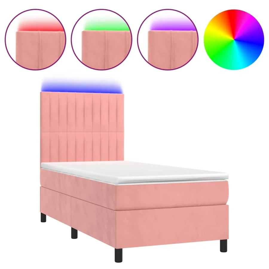 Sommier à lattes de lit avec matelas LED Rose 90x200 cm Velours - 2