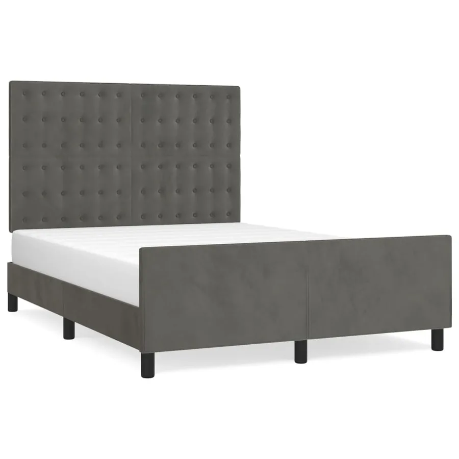 Cadre de lit sans matelas gris foncé 140x190 cm velours - 2