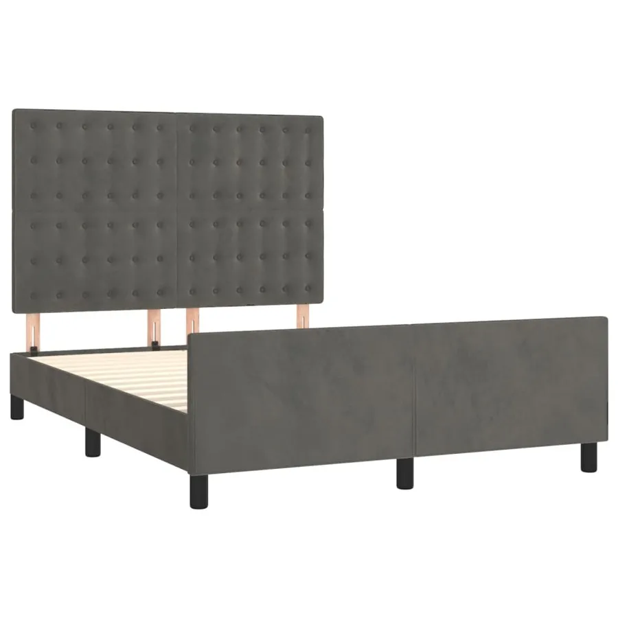 Cadre de lit sans matelas gris foncé 140x190 cm velours - 4