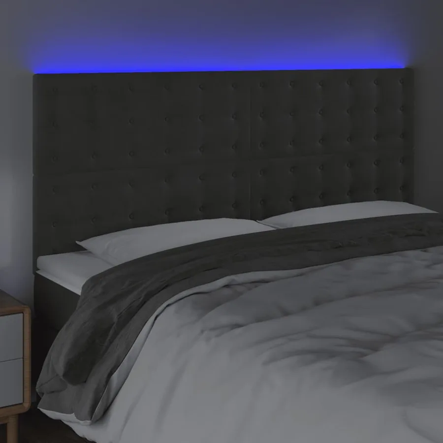 Tête de lit à LED Gris foncé 200x5x118/128 cm Velours - 3