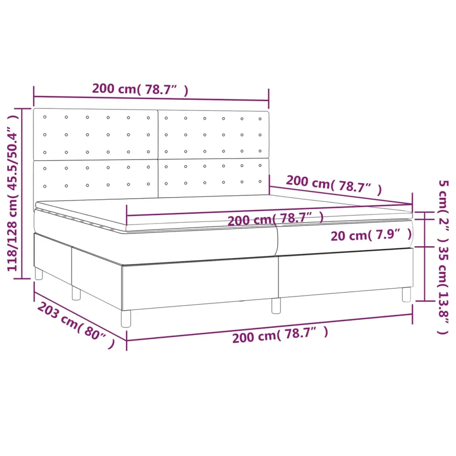 Sommier à lattes de lit et matelas Gris foncé 200x200cm Velours - 6