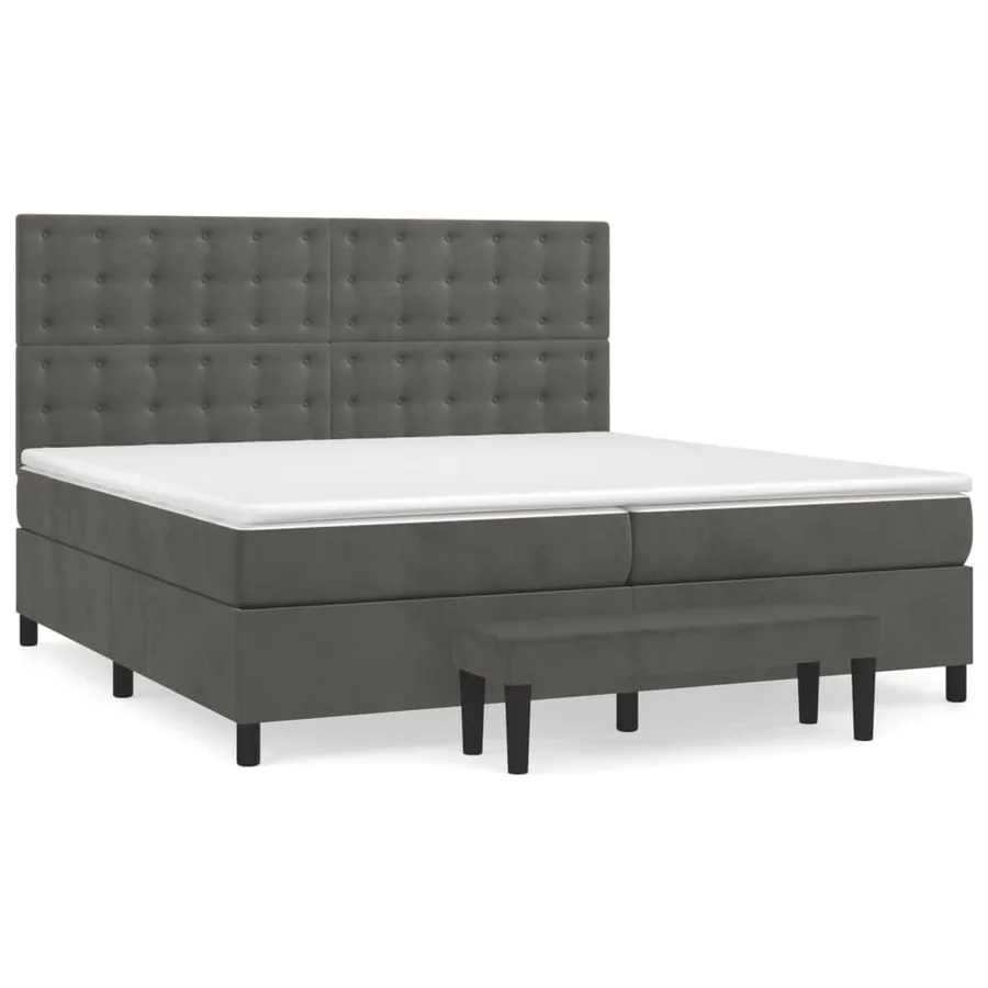 Sommier à lattes de lit et matelas Gris foncé 200x200cm Velours - 2