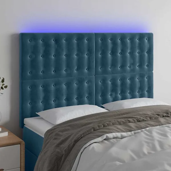 Tête de lit à LED Bleu foncé 144x5x118/128 cm Velours