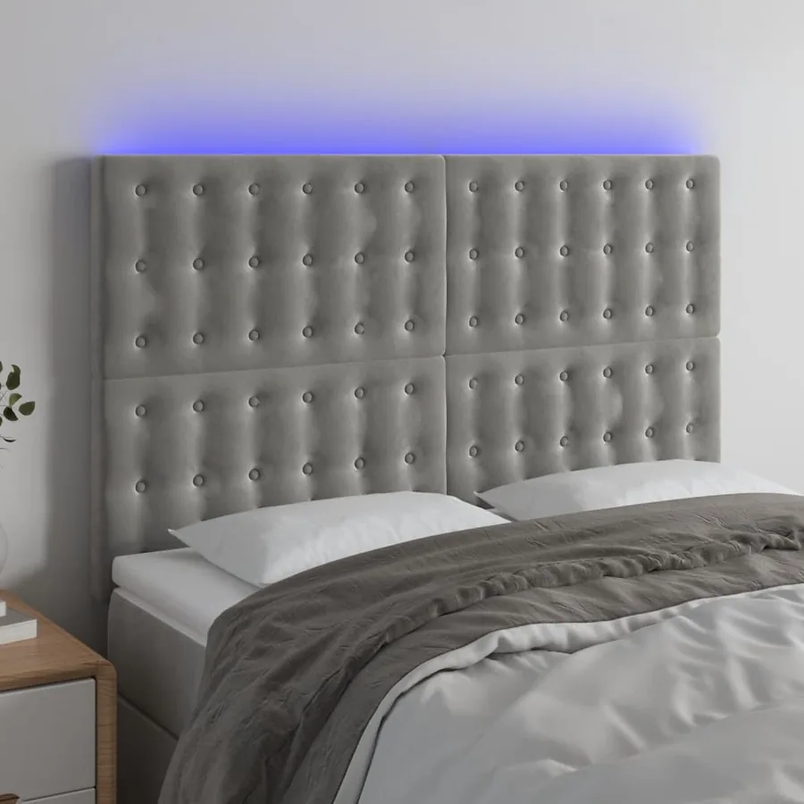Tête de lit à LED Gris clair 144x5x118/128 cm Velours